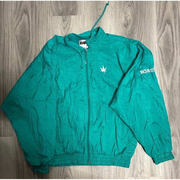 Boast Other - Vintage Boast Teal Green Crinkle Nylon Windbreaker Jacket Mens Medium 90s Zip Up
